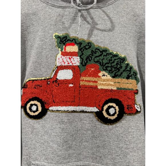 Christmas Red Truck Patch Hoodie Sweatshirt Medium - Picture 2 of 4